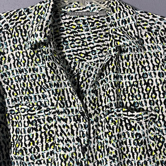Valerie Stevens Colorful Geometric Print Women's Large Button Down Cuff Sleeves - Picture 3 of 8